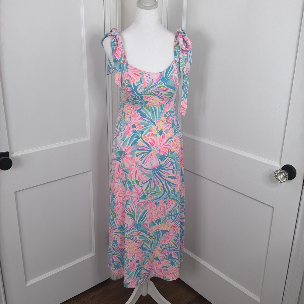 Lilly Pulitzer Maleka Maxi Dress Tropical Punch Cotton Smocked Sundress - Small